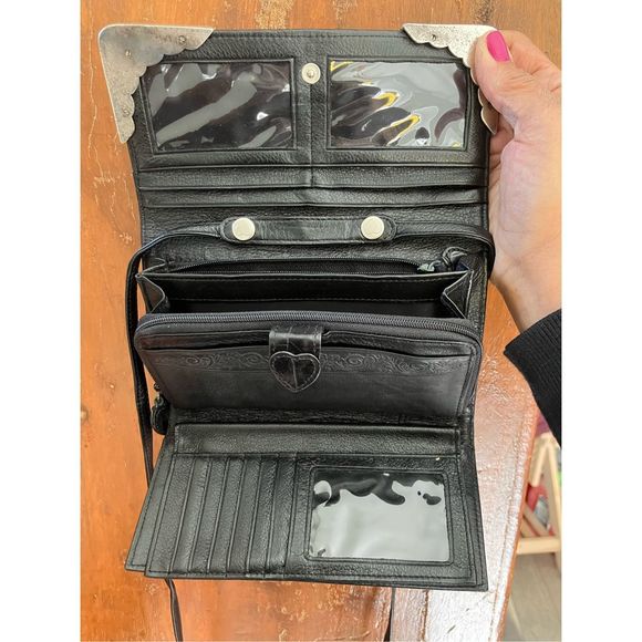 Brighton Leather Black Crossbody Bag Purse Crocodile Embossed Western Cowgirl Cl - Picture 8 of 17